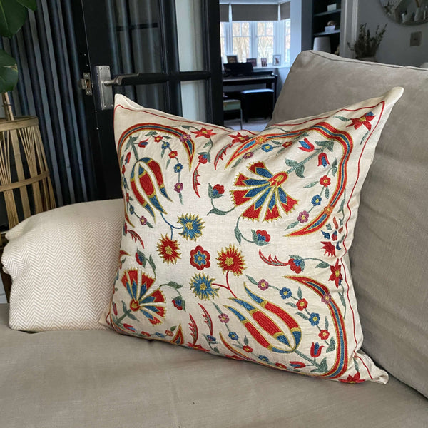 Authentic Suzani silk hand embroidery cushion cover - (SUZ5615)