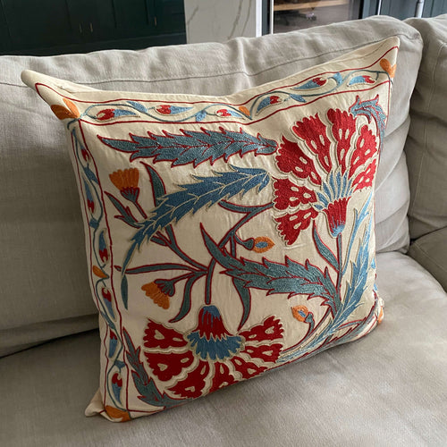 Authentic Suzani silk hand embroidery cushion cover - (SUZ00085)