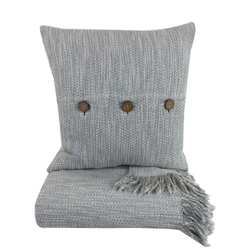 Cushion cover - Blue and Beige - with Buttons 45 x 45 cm