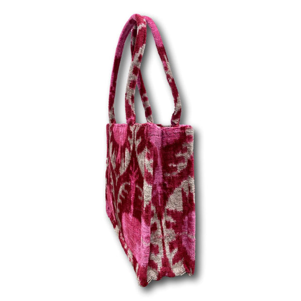 Velvet Ikat Tote Bag - Red and Pink - Medium
