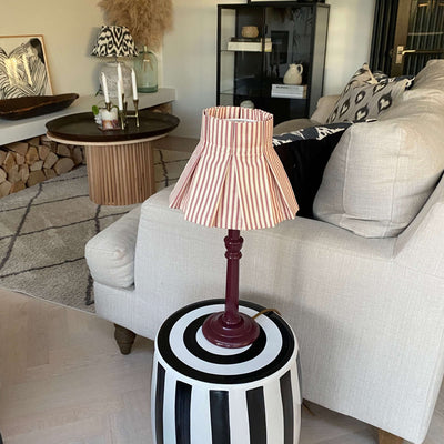 Red Ticking Fabric Box Pleated Lampshade