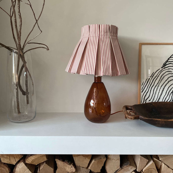 Red Ticking Fabric Box Pleated Lampshade