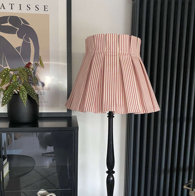 Red Ticking Fabric Box Pleated Lampshade