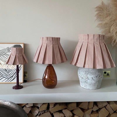 Red Ticking Fabric Box Pleated Lampshade