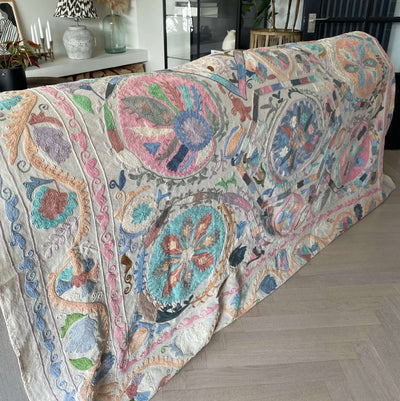 Pastel Cotton Suzani  Throw Bedspread 145 x 200 cm (XN0001)
