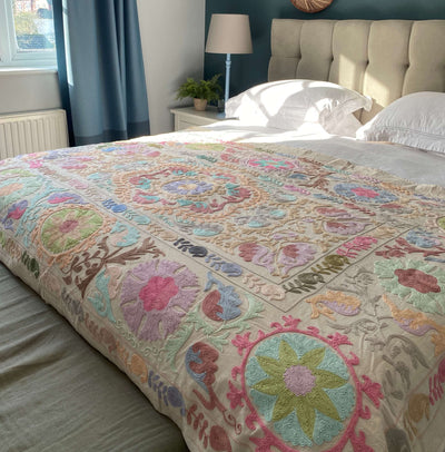 Pastel Cotton Suzani  Throw Bedspread 145 x 200 cm (XN0004)
