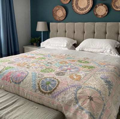 Pastel Cotton Suzani  Throw Bedspread 145 x 200 cm (XN0007)
