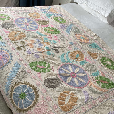 Pastel Cotton Suzani  Throw Bedspread 145 x 200 cm (XN0007)
