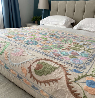Pastel Cotton Suzani  Throw Bedspread 145 x 200 cm (XN0008)