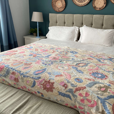 Pastel Cotton Suzani  Throw Bedspread 145 x 200 cm (XN00014)