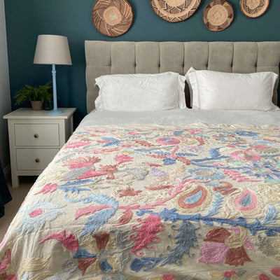 Pastel Cotton Suzani  Throw Bedspread 145 x 200 cm (XN00014)