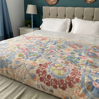 Pastel Cotton Suzani  Throw Bedspread 145 x 200 cm (XN00015)