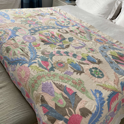 Pastel Cotton Suzani  Throw Bedspread 145 x 200 cm (XN00016)