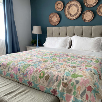 Pastel Cotton Suzani  Throw Bedspread 145 x 200 cm (XN00017)