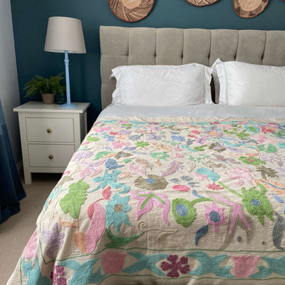 Pastel Cotton Suzani  Throw Bedspread 145 x 200 cm (XN00017)