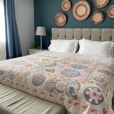 Pastel Cotton Suzani  Throw Bedspread 145 x 200 cm (XN00019)