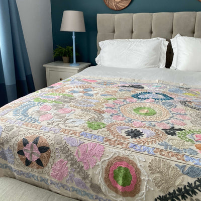 Pastel Cotton Suzani  Throw Bedspread 145 x 200 cm (XN00022)
