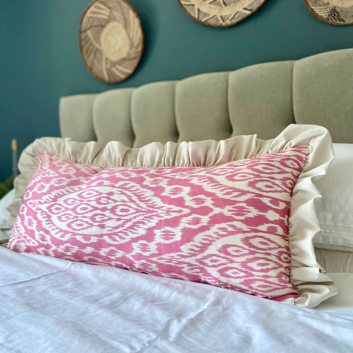 IKAT cushion cover - Pink Frills-  40 x 90 cm