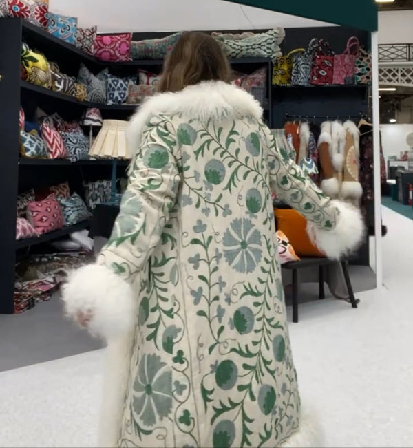 Vintage Suzani Coat -Green -Size Small