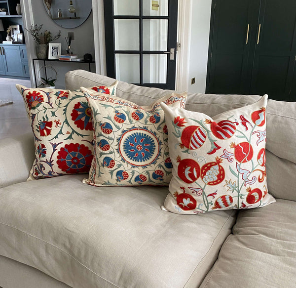 Authentic Suzani silk hand embroidery cushion cover - (SUZ00077)