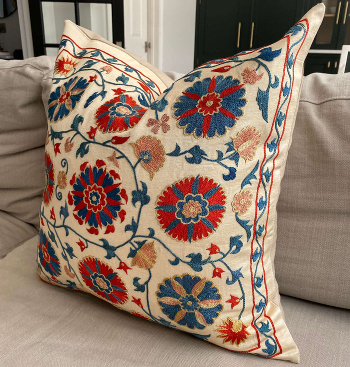 Authentic Suzani silk hand embroidery cushion cover - (SUZ00071)