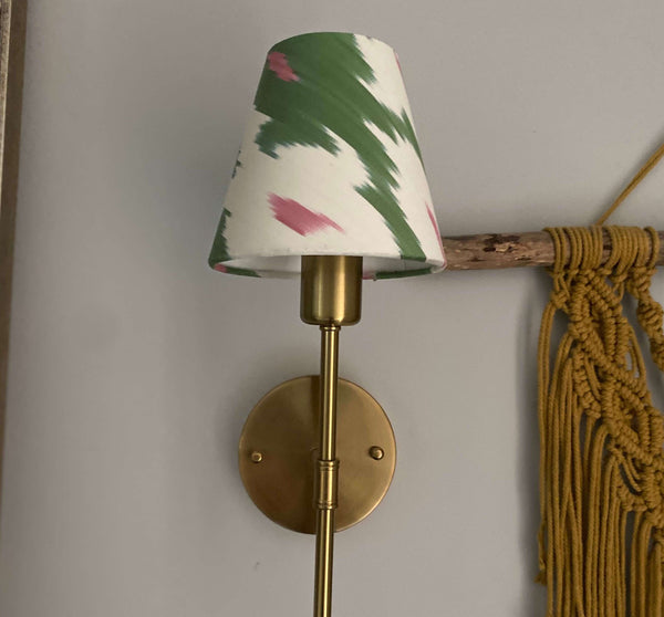 Candle Clip Lampshade | Green and Pink Ikat Fabric