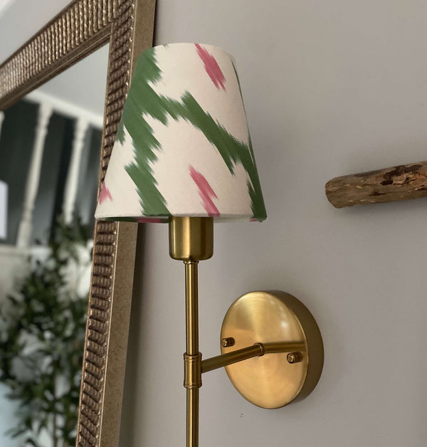 Candle Clip Lampshade | Green and Pink Ikat Fabric