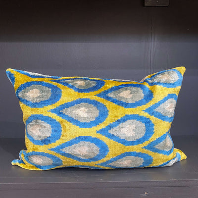 Velvet cushion cover - Blue and Yellow - 40 x 60 cm