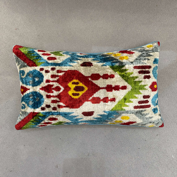 IKAT cushion cover with Blue Piping - Velvet - 30 x 50 cm