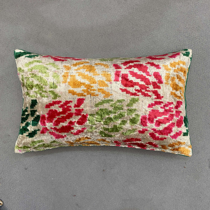 Double Sided Silk and Velvet Ikat cushion cover with piping - 30 x 50 cm