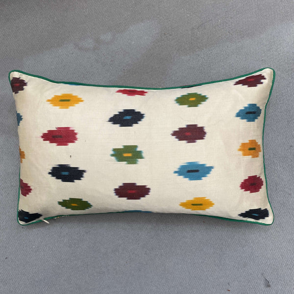 Double Sided Silk and Velvet Ikat cushion cover with piping - 30 x 50 cm