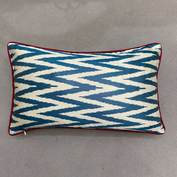 Double Sided Silk and Velvet Ikat cushion cover with piping - 30 x 50 cm