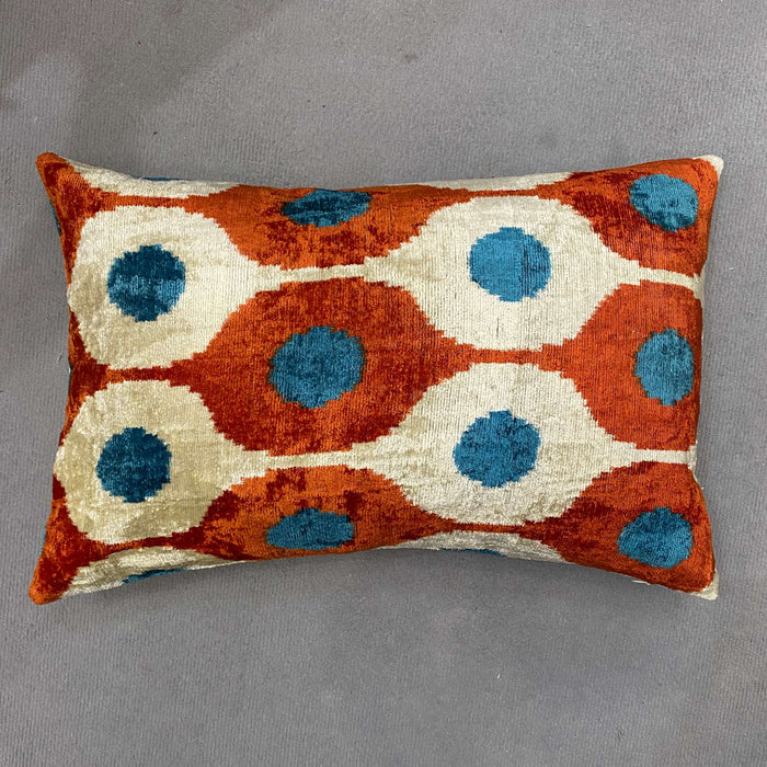 Velvet cushion cover - Blue and Orange - 40 x 60 cm