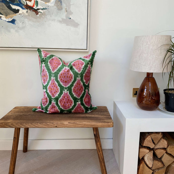 IKAT cushion cover - Pink and Green- Velvet -  60 x 60 cm