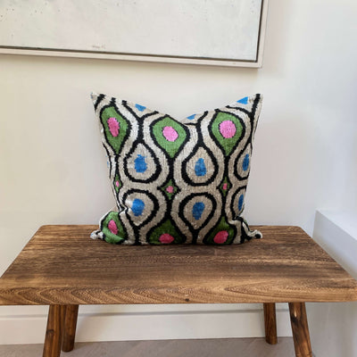 IKAT cushion cover - Pink and Green- Velvet -  50 x 50 cm