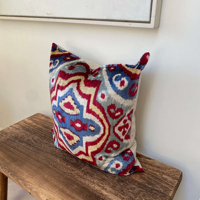 IKAT cushion cover -Red, Blue Star - Velvet -  50 x 50 cm