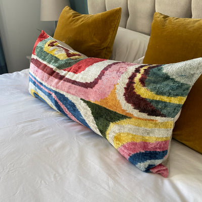 IKAT cushion cover - Multicolour Velvet-  40 x 90 cm