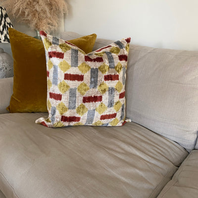 IKAT cushion cover - Grey and Yellow- Velvet -  50 x 50 cm
