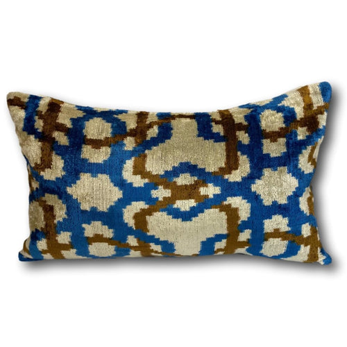 Blue and Rust Trellis Ikat Velvet cushion cover - 30 x 50 cm