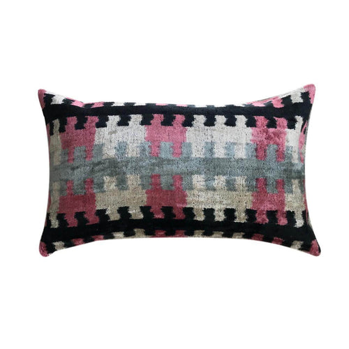 IKAT cushion cover - Black and Pink - Velvet - 30 x 50 cm