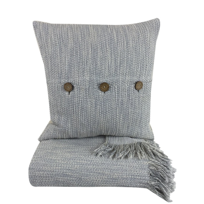 Blue/ Beige Cushion Cover with Buttons 45 x 45 cm - my little wish
