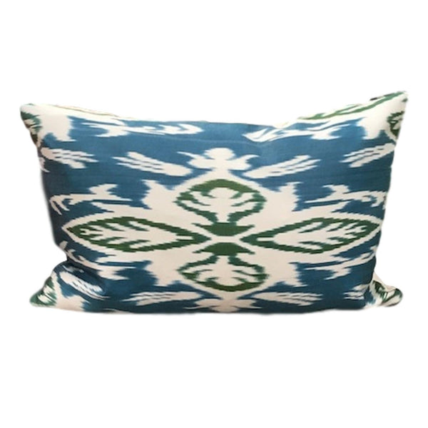 IKAT cushion cover - Blue and Green Flowers- 40 x 60 cm