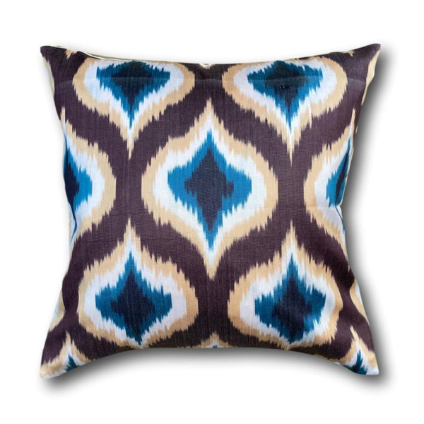 IKAT cushion cover -Blue with Brown Diamonds-  50 x 50 cm