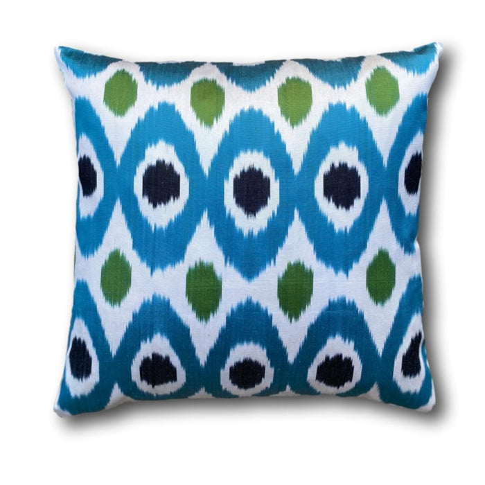 IKAT cushion cover -Blue with Green dots-  50 x 50 cm