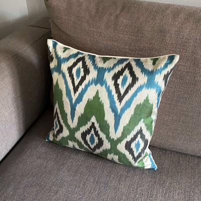 IKAT cushion cover - Green and Blue Diamonds - 40 x 40 cm