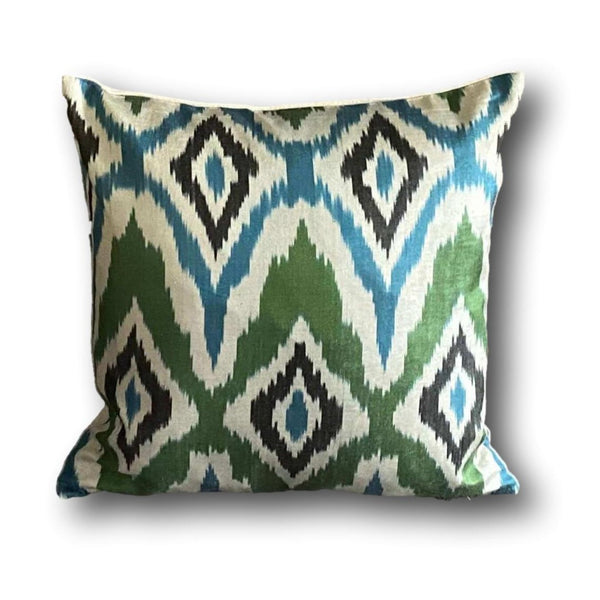 IKAT cushion cover - Green and Blue Diamonds - 40 x 40 cm