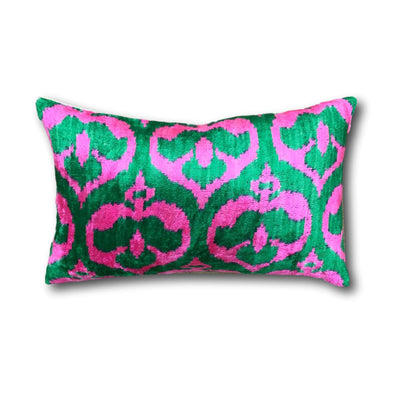 IKAT cushion cover - Bright Pink and Green - Velvet - 30 x 50 cm