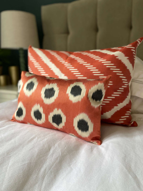 IKAT cushion cover -Orange Spotty - Double sided small 25 x 40 cm