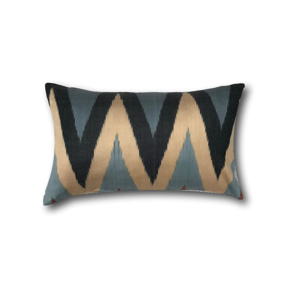 IKAT cushion cover - black, grey and rust chevron - double sided small - 25 x 40 cm