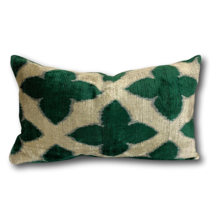 Emerald Clover Velvet IKAT cushion cover - 30 x 50 cm